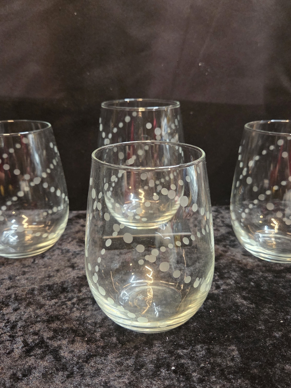 Princess House RARE Set 4 Etched Crystal Pizzazz Stemless Wine Glasses